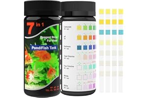 JOYZAKZAK 7IN1 Aquarium Wassertest, 100 Streifen Aquarium Teststreifen Aquarium Zubehör für Süßwasser Salzwasser, Teich Teststreifen für Fischtank Testing pH, Alkalinität,Nitrit,Nitrat,Chlor,Karbonat,Härte..
