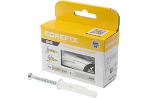 Corefix ONE Universal Wall Plugs & Screws Pack of 8, Heavy Duty (100kg in masonry) Wall Fixing Suitable or All Wall Types. Perfect For Mounting Shelves, Hanging TV's And Securing Cabinets