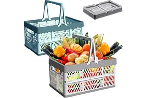 Bailtouk 2 Piezas Caja Plegable Plastico Grande, Cajas Almacenaje Plastico Apilables, Cajas Plegables Cajas de Ahorro Plegables para Cocina, Baño, Oficina, Dormitorio (30×20×16 cm)