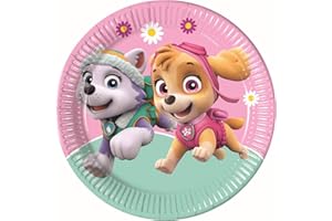 Procos PR90274 Piatti di Carta, Modello Paw Patrol-Skye & Everest, 8 Pezzi, Rosa/Verde