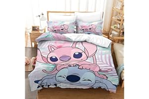 EN7JIOY Lilo & Stitch Set Copripiumino Cartone Animato Per Bambini 2 Pezzi Set Biancheria Da Letto Regalo Di Natale Copriletto Copripiumino Morbido E Accogliente Per Adolescenti Ragazzi Singolo（135X200cm）