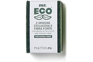 martini SPA - Mr Eco - Éponges double action en cellulose et fibre forte - Vert 10 x 7 x 2 cm, 30 g, 2 unités