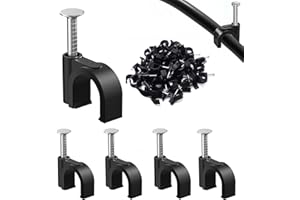 HMSENG 100PCS Round Cable Clips, 7MM Cable Nail Clips,Wire Tidy Clips, Durable Cable Wall Clips for Organizing Ethernet, USB Cable, Phone Line and TV Line-Black