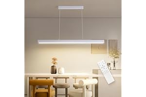 FANLG LED Lampara de techo colgante, 80CM Lampara Colgante Cocina Regulable con Control Remoto, 36W blanco Lampara Comedor lineal Iluminación Colgante regulable altura para Comedor Cocina Oficina