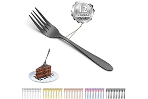 Kyraton Juego de 12 tenedores de postre negros de 14 cm de titanio chapado en negro de acero inoxidable, tenedores de té, cubiertos aptos para lavavajillas