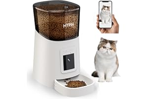 MYPIN 6L WiFi Cat Food Dispenser - Automatic Feeder With Timer, 1080P HD Video, Night Vision, 10s Voice Recording - Up to 20 Portions 12 Meals Per Day