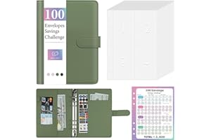 Dzhzal Budget Ordner mit Geldumschlägen, Vornummeriert, Geldspar Heraus Forderung mit 100 Tage Laminiertem Tracker A5 großes Leder Sparbuch für Zuhause Büro Schule Erfolgreich Einfach und Lustig