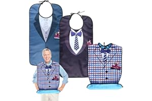 Tikplus Bibs for Adults with Crumb Catcher, Adult Bibs for Elderly Washable, Waterproof Adjustable Clothing Protector, Womens Bib for Eating for Adults,Elderly and Disabled