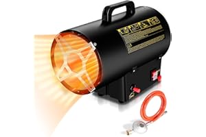 EINFEBEN Gasheizgebläse Heizkanone Gasheizer mit 1,2m Gasschlauch und 700 mbar Druckminderventil Edelstahl Gasheizgebläse, 220V Piezozündung und Tragegriff (10KW)