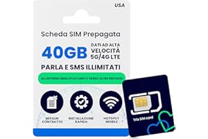 JZN MARKET Lycamobile 30 Giorni USA Scheda SIM Prepagata con 40 GB di Dati 4G LTE/5G ad Alta Velocità, Chiamate e SMS Internazionali verso oltre 100 Paesi, Attivazione Rapida, SIM Mobile USA a Triplo Formato