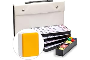 Yellow Mountain Imports Japanisches Riichi Mahjong-Set - Große Weiße und gelbe Spielsteine und Vinyl-Etui - mit Ostwind-Spielstein, Satz Punktestäbchen und Würfeln