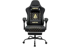 Andyou Sedia Gaming, Sedia da Ufficio Ergonomica, Sedie da Corsa Per PC, Pelle PU, Ampia Sedie Operativa Girevole Regolabile con Poggiapiedi, Carico 150 kg, Nero