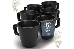 Steingut Kaffeetassen 6 Pers. Manhattan Hochwertiges Urban Style TEST SEHR GUT Tassen Set, Spülmaschinen-, Mikrowellen- und Kratzfest- Stylisches Tee- und Kaffeebecher Set- Pure Living in matt schwarz