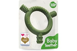 Baby Nom ® Teething Toys for Baby 3 Months and Up - Food Grade Silicone Baby Teether, Baby Teething Ring for Sensory Development, Teething Toys for Baby - Freezer Friendly, Olive