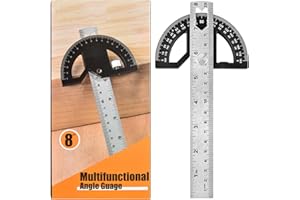 NS JUVYIG Règle d'angle rapporteur – Jauge réglable en acier inoxydable avec mesure de 0 à 180 degrés pour travaux de menuiserie (noir, 20,3 cm, alliage)