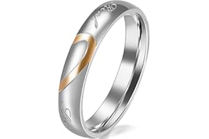 JewelryWe Free Engraving Matching Mens & Womens Heart Shape Stainless Steel Real Love Promise Ring Couples Engagement Wedding Bands