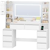 HEXCELEN 135 cm Dressing Table, with LED Light, Large Mirror, White-Silver | Makeup Dressing Table, Makeup Table with Practic