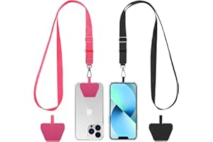 CACOE Uniwersalny łańcuszek na telefon komórkowy, 2 sztuki – 2 x regulowana smycz na klucze, 2 x trwała naszywka, smycz na telefon komórkowy, kompatybilna z większością smartfonów