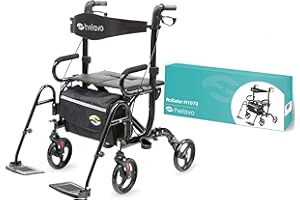 Helavo 2 in 1 deambulatore e sedia a rotelle in uno - Deambulatore pieghevole con poggiapiedi - Trasformabile in sedia da trasporto