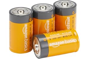 Amazon Basics 4-Pack D Cell Alkaline Batteries, 1.5 Volt, 5-Year Shelf Life, Long-Lasting Power, for Clocks