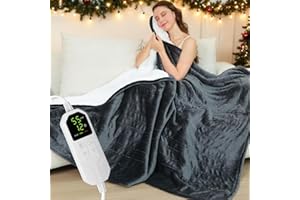 ‎WARMFAY Warmfay Heizdecke mit Abschaltautomatik, 180 × 150 cm Flanell Elektrische Wärmedecke mit 8 Heizstufen & 1-12 Stunden Timer, Überhitzungsschutz, Waschbar Kuscheldecke für Bett & Sofa - Dunkelgrau