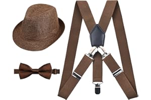 Alizeal Kids Adjustable Braces, Pre-tied Bow tie and Hat Set