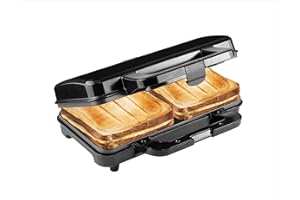 ‎BESTRON Bestron XL Sandwichmaker, Sandwich-Toaster für 2 Sandwiches in Muschelform, ideal für American Sandwich, inkl. automatischer Temperaturregelung & Bereitschaftsanzeige, Farbe: Schwarz