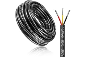 LIGHTINGWILL 10 Meter 16AWG 3x1,5mm² Elektrischer Draht, 3 Adrig Kabel Erdkabel 5V/12V/24V Stromkabel Verzinntes Kupferkabel, Flexibel und Weich Niedrige Impedanz Hohe Temperaturbeständigkeit Verlängerungskabel
