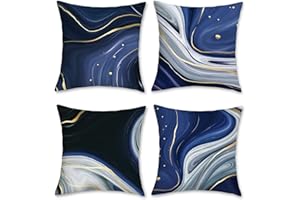 Bonhause Blue Marble Cushion Covers 45 x 45 cm Modern Abstract Decorative Throw Pillow Covers Soft Velvet Pillowcases for Sofa Bed Patio Home Decor Set of 4