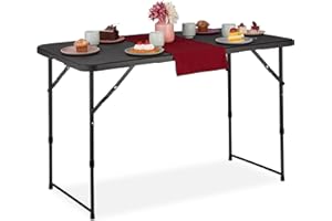 Relaxdays Table de Camping Pliante, HLP: 53,5x120x60 cm, Plastique & Acier, résistante aux intempéries, Noire