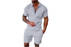 GENERIC Men's Tracksuit Polo Shirt & Shorts 2 Pieces Summer Outfits Suit Activewear Sweatsuits Summer Holiday Outfits Button Short Sleeve Shirts and Casual Beach Shorts
