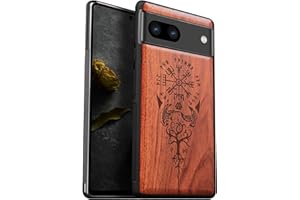 Carveit Funda de Madera Compatible con Google Pixel 7a Accesorios Carcasa Absorción de Impacto para Pixel 7a Madera y Silicona Híbrido Carcasa (Rosa-Brújula Vikinga)