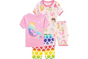 EULLA Kinder Mädchen Schlafanzug Kurz Einhorn Giraffe Katze Prinzessin Meerjungfrau Pyjama Set Sommer Shorty Kleidung Zweiteiliger Nachtwäsche Baumwolle 92 98 104 110 116 122