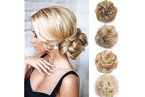 Silk-co Postiche Chignon Postiche Queue de Cheval Ondulé Extension Chouchou Chignon Cheveux Synthétique Faux Chignon Chouchou 40G, Brun Sable à Blond Très Clair