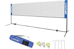 LARMNEE Badmintonnetz, Tennisnetz, 300cm|400cm|500cm Federballnetz höhenverstellbar, Set bestehend aus 3X Federball, Netz, stabilem Eisen-Gestell,Transporttasche Outdoor, Indoor, Garten