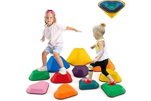 COSTWAY Balanseringsstenar för barn, stapelbara stenar halkfria, flodstenar för inomhus och utomhus, quiltade stenar som kan
