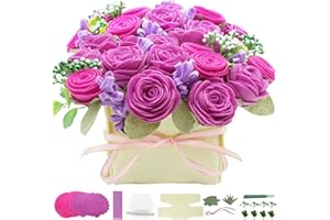BAZIMA DIY Felt Flower Art Craft Kit,Rose and Lavender Kit, Floral Gifts,Arrange Pre-Cut Felt Flowers and Foliage