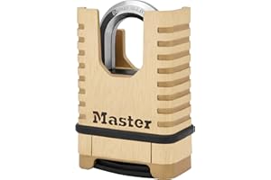 MASTER LOCK Cadenas en Laiton Massif Haute Sécurité [Anse Protégée][À Combinaison] M1177EURD - Anti-Rouille, Ultra Résistant et Imperméable