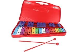 JOAASU 25 Note Soprano Chromatic Glockenspiel, Glockenspiel Xylophone with Two Beaters, Metal Keys Xylophone, Xylophones for Kids, Musical Drum Percussion, Gift Toys for Children Boys Girls, Red