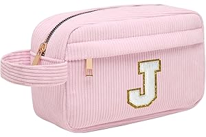 TOOZEN Neceser Maquillaje Mujer Personalizado Inicial, Bolsa de Cosméticos de Viaje, Gran Capacidad Neceser de Maquillaje de Pana, Regalo Cumpleaños Navidad para Mujeres Novias Mejores Amigas, Rosa J