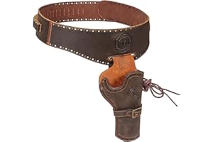 ‎TOURBN Tourbon Waffenholster aus echtem Leder, Western-Cowboy-Bein, Pistolenhalter, verstellbar, Munitionsgürtel