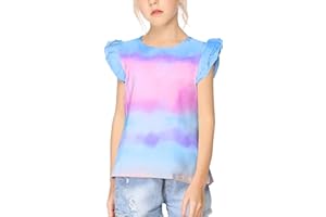 Arshiner Niña T-Shirt Mangas con Volantes Niños Verano Inactivo Color Sólido Camiseta Elegante Moda Manga Corta Cuello Redondo Shirt para Niña 3-13 Años