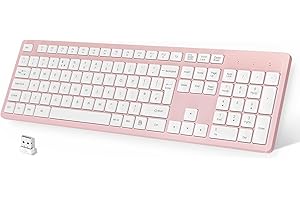 LeadsaiL Pink Wireless Keyboard, UK Layouty Full-Sized Ergonomic Computer Keyboard, 2.4GHz Wireless and Noiseless Typing,12 FN Shortcuts for Windows Laptop Computer