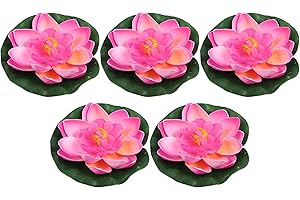 VOCOSTE Artificiel Flottant Lotus Fleur, Artificiel Lotus Fleur pour Jardin Étangs Piscine Décoration, 3.9" Rose 5