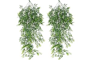 JPGhaha - 2 Unidades Planta Artificial Colgante 82cm Planta Colgante Natural de Hoja de Bambú Planta Colgante de Hojas Verdes Artificiales Decoración de Habitación Salón Interior Jardín Terraza Pared