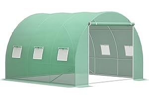 Outsunny Serre de Jardin 9 m², Serre Tunnel de Jardin 3 x 3 x 2 m avec Porte Enroulable et 6 fenêtres en Maille, Serre en Acier et PE Haute densité, résistante aux UV, Vert