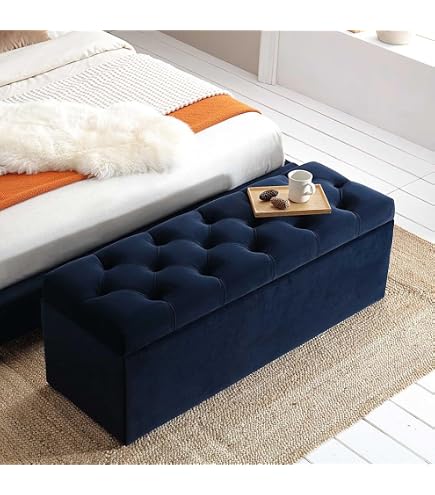 Coffre Rangement Ottoman AZ Interiors 120cm - Banc Velours Gris Avec Stockage | Chesterfield Touffeté