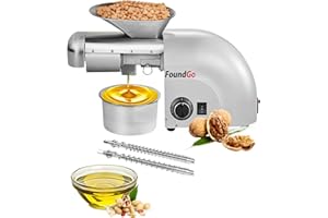 FoundGo 1800W Presse Huile Electrique Presse à Huile 0-300℃ Machine de Presse Huile a Froid Chaud Machine pour Les Noix, Cacahuètes, Graines Sésame, Amande, 6-9kg/heure (argent)