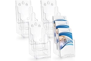 Suwimut 4 Pack Acrylic Brochure Holder 4x9 Inch, 3 Tier Brochure Display Stand Flyer Holder, Slant Back Design Clear Pamphlet Holder Display Stand Literature Holder for Wall Mount or Countertop