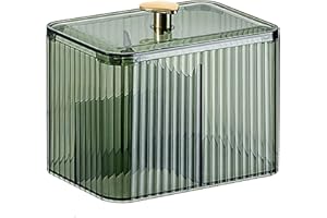 Veki Wattestäbchen Behälter mit Deckel, Transparente Wattepads Aufbewahrung, Wattestäbchen Halter für Badezimmer, Kosmetik Organizer für Wattebausch, Zahnseide, Make-up-Schwämme (Grün)